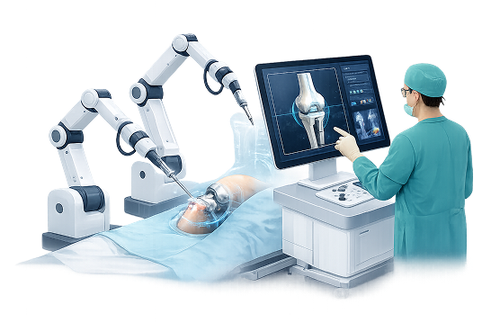 Patient undergoing robotic-assisted joint replacement surgery