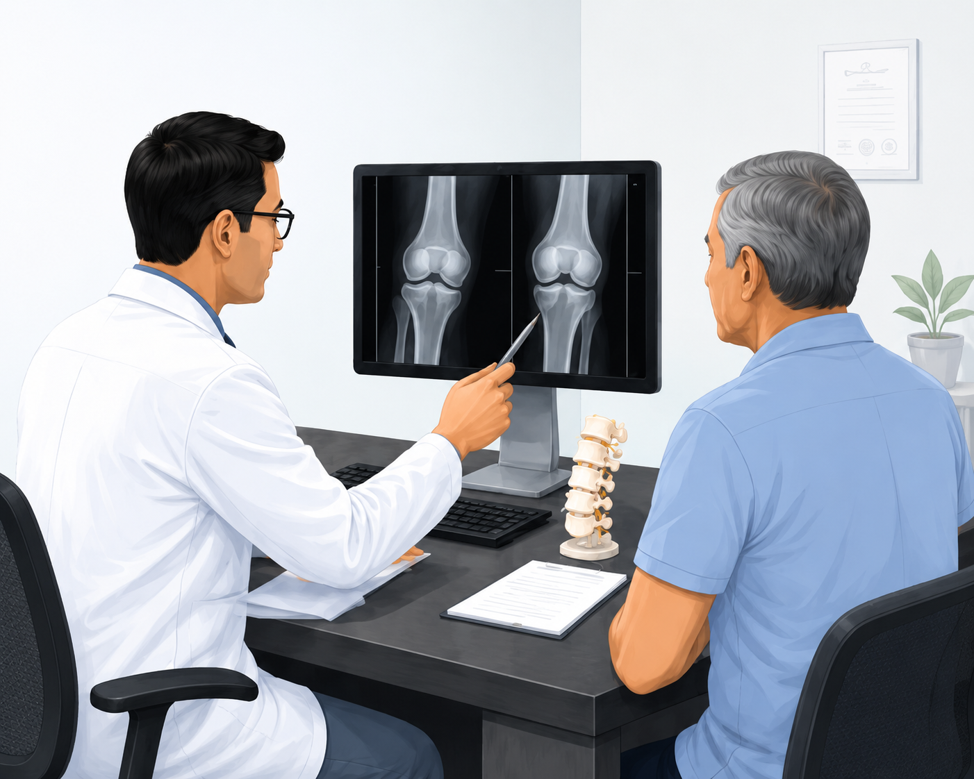 Dr. Om Baghele reviewing X-rays with patient during second opinion consultation
